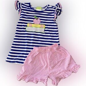 GUC Classic Whimsy Back To School Stripe Apple Shirt/shorts Girl's Size 7